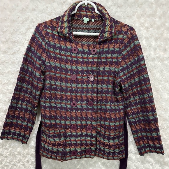 Shu-Shu Women's Multicolored Button Tie Waist Western Knit Jacket - Picture 1 of 12